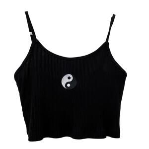 Shein EZWear Yin Yang Cami Tank Top S Women Black Ribbed Cropped NWT